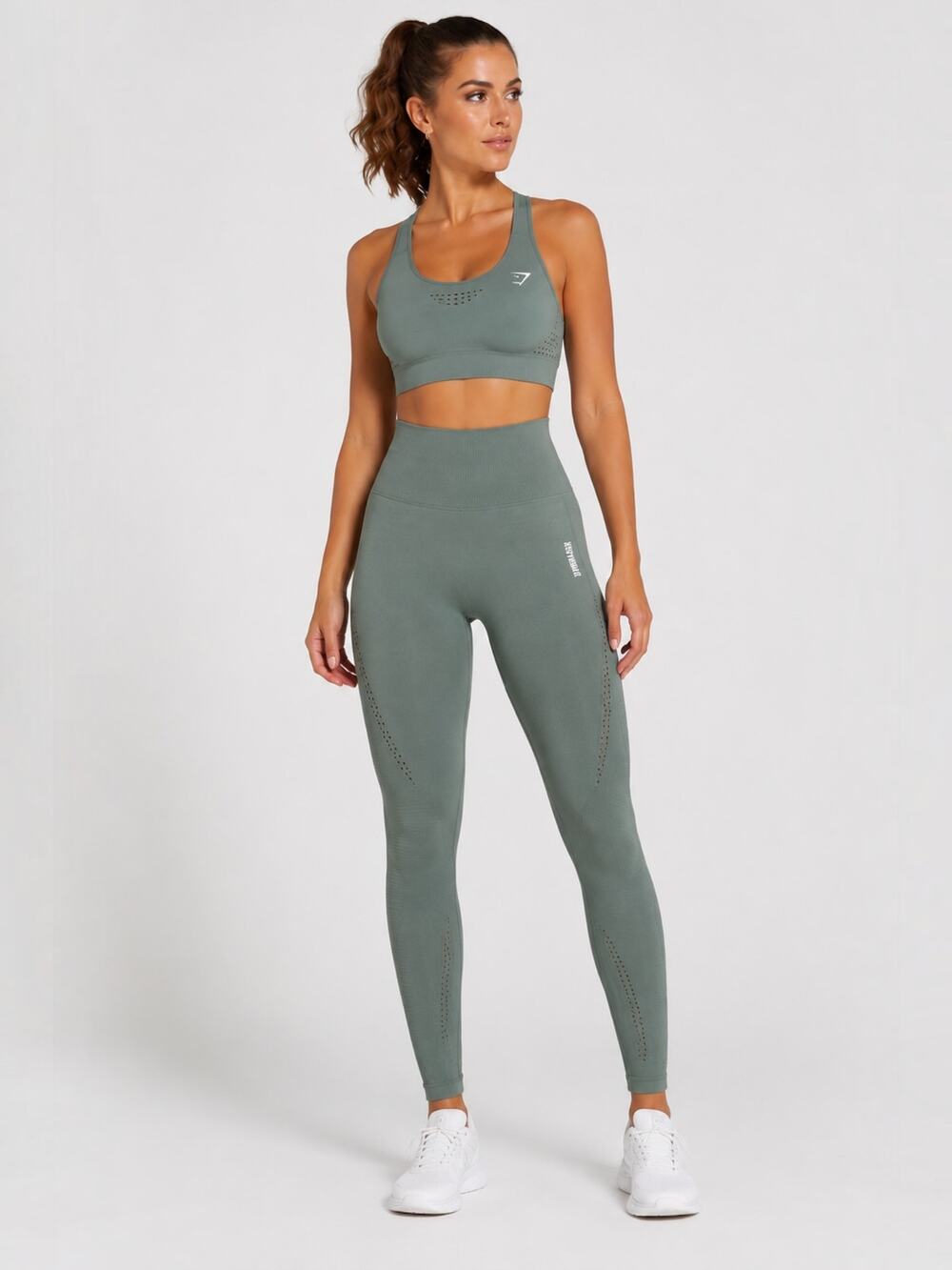 Gymshark Energy Seamless Sage Green Leggings & Sports Bra Set